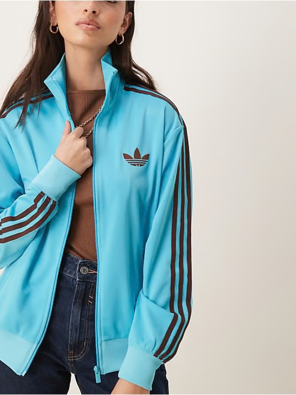 adidas Firebird Track Jacket Turquoise with Brown Stripes